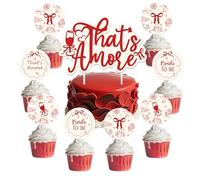 That's Amore - Decorazioni per torte e cupcake con fiocco rosso, 25 pezzi, stampa su entrambi i lati, per pizza italiana, addio al nubilato, matrimoni, feste di fidanzamento