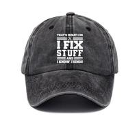 That's What I Do I Fix Stuff and I Know Things Regolabile Strapback Papà Cappelli per uomo Donna Cotone Chiusura a scatto Street Style Leggero Uso quotidiano Versatile Cappelli alla moda Nero