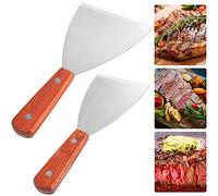 THATSRAD 2 Pezzi Spatola per Barbecue Acciaio Inox Spatola per Griglia Spatola Manico in Legno Spatola Triangolare Professionale Accessori per Griglia per Grigliare Carne Hamburger Barbecue Teppanyaki