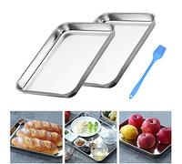 THATSRAD 2 Pezzi Teglie da Forno in Acciaio Inox Teglia da Forno Antiaderente Teglia Vassoio Rettangolare Professionale Teglia Rettangolare per Pane Biscotti Pizza Torte Verdure e Frutta, 26*20*2,5cm