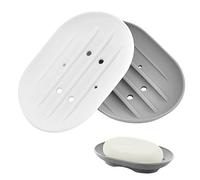 THATSRAD 2 Pz Portasapone da Bagno Porta Saponetta in Silicone Porta Sapone con Foro di Drenaggio Vassoio per Sapone Ovale Contenitore del Sapone per Cucina Bagno Bancone Doccia Lavabo, Bianco Grigio