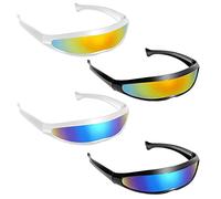 THATSRAD 4 Pezzi Occhiali da Sole Futuristici per Feste, Spaziali, Alieni con Visiera a Specchio - 4 Stili per Festival Musicali, Halloween, Rave Party