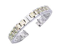 THBGTCNQ Cinturino for Orologio in Acciaio Inossidabile con Fibbia Pieghevole Universale a sgancio rapido(Silver Gold_8mm)