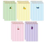 Thboxes 10 Pack 6 x 9 Steno Pads Top Spiral Notebook 5 Color Fruit Covers, White Paper with Double-sided Ruled Printing,80 Sheets Per Pad, for School, University, College, Work, Office.