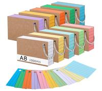 Thboxes 1000 Pezzi Flashcards, Schede Indice A8 a Righe Flash Card con Copertina Kraft e Anello, 150g/m² Carte Indice in 10 Colori per Apprendimento del Vocabolario Scuola Ufficio Casa (7,4 x 5,2 cm)