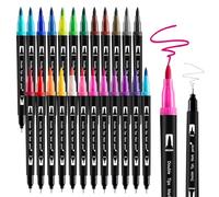 Thboxes 24 Colori Set Pennarelli Doppia Punta, Pennarelli Punta Fine e Brush Pen Lettering, Pennarello a Base d'acqua per Bambini Adulti Pittura Disegno Schizzi Journaling Calligrafia DIY