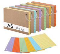 Thboxes 360 Pezzi Flashcards A6 a Righe, 14,8 x 10,5 cm, 6 Colori | 150g/m² Schede Indice Flash Card con Copertina Kraft e Anello, Carte Indice per Apprendimento del Vocabolario Scuola Ufficio