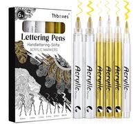 Thboxes 6 Pezzi Pennarelli Acrilici Dorati, Metallizzati Acrylic Marker Impermeabili Asciugatura Rapida Fineliner Brush Pen Marker Pennarelli per Carta Pietra Legno Vetro Metallo