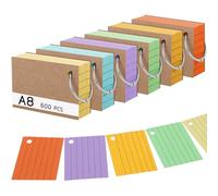 Thboxes 600 Pezzi Flashcards, Schede Indice A8 a Righe, 7,4 x 5,2 cm | Flash Card con Copertina Kraft e Anello, 150g/m² Carte Indice in 6 Colori per Apprendimento del Vocabolario Scuola Ufficio