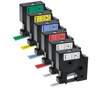 Thboxes Confezione da 6 nastri autoadesivi compatibili con Dymo D1 LetraTag, 12 mm x 7 m, per LabelManager 150 160 210D 280 350 420P LabelPoint 150 350, nero su bianco/giallo/rosso/blu/verde