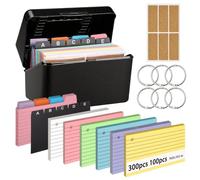 Thboxes Scatola per schedari, 14,8 x 10,5 cm, con 400 schede colorate in formato A6, 5 divisori in PP, 6 anelli per fogli sfusi, per l'apprendimento del vocabolo, per scuola, ufficio, casa