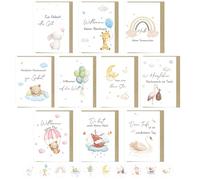 Thboxes Set di 10 biglietti di auguri per nascita con busta, formato A6, pieghevoli, ad acquerello, per nascita, ragazze, ragazzi, biglietti di auguri per battesimo, regalo per battesimo