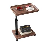 THCTYRP Regolabile in Altezza 45-80cm | Tavolino Laterale da Divano con Ruote | Rotazione 360° | Tavolino a Forma di C in Stile Noce per il Tuo Soggiorno, Divano e Letto (noce)