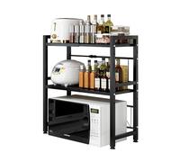 THCTYRP Scaffale per microonde a 2 strati, per tostapane, per cucina, larghezza telescopica 40-63 cm (ottimale entro 60 cm) con gancio mobile, portata 75 kg (nero)