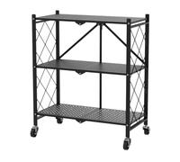 THCTYRP Scaffale pieghevole a 3 ripiani, per carichi pesanti, pieghevole con ruote, per la casa, pieghevole, 71,5 x 36,5 x 87 cm, in metallo, per la cucina, ufficio (nero