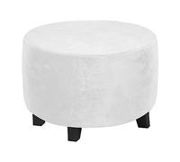 Thdsubb Copri Pouf Tondo Copri Poggiapiedi Elasticizzato Copri Ottomano Velluto Pouf Contenitore Copertura Protettiva per Poggiapiedi (Bianco,L)