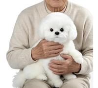 THDUOZI - Animale domestico maltese realistico per anziani, cane di peluche | Compagno di peluche realistico senza mangiare, camminare, governare o caricare: morbido, leggero e facile da tenere.