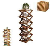 The 9-Tier No-Assembly Bamboo Rack, Foldable Accordion Corner Shoe Shelf, Bamboo Shoe Storage Rack with Zero Assembly Required and Space-Saving Design. (Brown,6 Tier)
