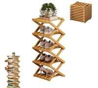 The 9-Tier No-Assembly Bamboo Rack, Foldable Accordion Corner Shoe Shelf, Bamboo Shoe Storage Rack with Zero Assembly Required and Space-Saving Design. (Nature,5 Tier)