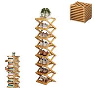 The 9-Tier No-Assembly Bamboo Rack, Foldable Accordion Corner Shoe Shelf, Bamboo Shoe Storage Rack with Zero Assembly Required and Space-Saving Design. (Nature,8 Tier)