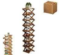 The 9-Tier No-Assembly Bamboo Rack, Foldable Accordion Corner Shoe Shelf, Bamboo Shoe Storage Rack with Zero Assembly Required and Space-Saving Design. (Brown,9 Tier)