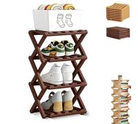The 9-Tier No-Assembly Bamboo Rack, Foldable Vertical Shoe Organizer for Small Spaces, No-Tool Assembly, Foldable Storage Shelf for Shoes, Books & Home Storage, Sturdy & Stable (Brown,4 Tier)