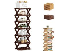 The 9-Tier No-Assembly Bamboo Rack, Foldable Vertical Shoe Organizer for Small Spaces, No-Tool Assembly, Foldable Storage Shelf for Shoes, Books & Home Storage, Sturdy & Stable (Brown,3 Tier)