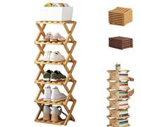 The 9-Tier No-Assembly Bamboo Rack, Foldable Vertical Shoe Organizer for Small Spaces, No-Tool Assembly, Foldable Storage Shelf for Shoes, Books & Home Storage, Sturdy & Stable (Natural wood,4 Tier)