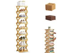 The 9-Tier No-Assembly Bamboo Rack, Foldable Vertical Shoe Organizer for Small Spaces, No-Tool Assembly, Foldable Storage Shelf for Shoes, Books & Home Storage, Sturdy & Stable (Natural wood,9 Tier)