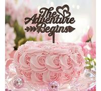 The Adventure Begins - Topper per torta in legno marrone con scritta "Mr & Mrs", decorazione per torta nuziale e sposo, per matrimoni, feste di fidanzamento, regali di addio al nubilato