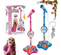The All-in-One Microphone Toy, Kids Microphone with Stand, 5-in-1 Kid Star Microphones, 2026 New Karaoke Microphones Toy, with Music & Light, for Girls Boys Singing, Party Fun (Blue+Pink)