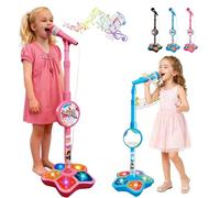 The All-in-One Microphone Toy,Microphone Toy,Karaoke Machine Toy with Light,Microphone karaoké Pour Enfants Avec lecteur de Musique lumineux con supporto regolabile in altezza per piccoli (nero)