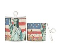 The American Flag Flower - Contenitori in plastica trasparente con coperchio, accessori da bagno, contenitori decorativi per tamponi di cotone, confezione da 2