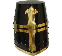 THE ARMOUR WORLD Templar Knight Crusader Armatura Casco con casco nero e ottone design