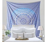THE ART BOX Arazzo Mandala da Appendere Alla Parete con Ombre Hippie Blu E Bianco - 135x210 cm Boho Decorazione Parete per la Casa Indiano Cotone Spiaggia Arazzi per Camera Letto