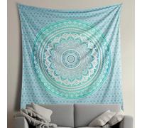 THE ART BOX Arazzo Mandala da Appendere Alla Parete con Ombre Hippie Verde E Bianco - 135x210 cm Boho Decorazione Parete per la Casa Indiano Cotone Spiaggia Arazzi per Camera Letto