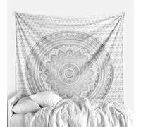 THE ART BOX Argento E Bianco Parete Ombre Boho Mandala Arazzo - 135 x 210 cm Indiano Cotone Hippie Parete Arredamento Bohemian Psychedelic Arazzi per Soggiorno