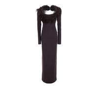 The Attico - Abito Lungo con Scollo in Piume - - Dresses - Donna - Marrone - S