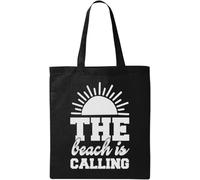 The Beach is Calling Minimalist Sun Graphic Natural Ecologico Borsa Tote Bag Nero, Nero , Taglia unica