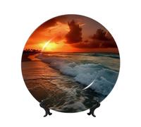 The Beach Sunset Piatti decorativi in ceramica Bone China Piatto decorativo con espositore Ornamento in ceramica fatto a mano Personalità Porcellana Piatto da pranzo Artigianato per Home Office