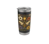 The Bee Tarocchi Carta Vintage Floreale Api Cottagecore Estetica Bicchiere termico in acciaio inox doppia parete