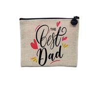 The Best Dad Calligraphy Coeur Papa Fete des Papères - Astuccio per trucco in tela effetto lino - Portamonete - 15 x 10 cm, lino, 15 x 10 cm, Astuccio per il trucco