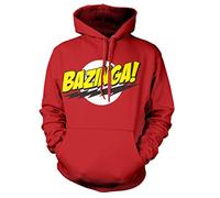 The Big Bang Theory Licenza Ufficiale Bazinga Super Logo Felpa con Cappuccio (Rossa), X-Large