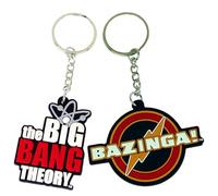 The Big Bang Theory - Portachiavi in gomma tagliata al laser, confezione doppia, con design Bazinga e logo