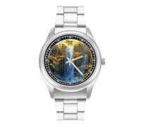 The Big Moon - Orologio da polso da uomo, casual, con cinturino in acciaio inox, in lega, al quarzo, Stile:, regular, Bracciale