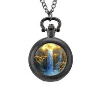 The Big Moon - Orologio da taschino vintage, in lega, con ciondolo, collana regalo per uomo e donna, Stile nero, misura unica