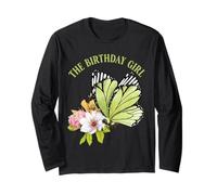 The Birthday Girl Butterfly Party Verde Bambini Ragazze Donne Maglia a Manica