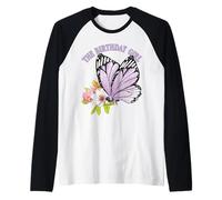 The Birthday Girl Butterfly Party Viola Bambini Ragazze Donne Maglia con Maniche Raglan