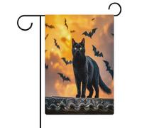 The Black Cat Is Pacing on The Roof Garden Bandiera Casa Prato Cartello di Benvenuto Banner Doppio Lato Piccole Bandiere Personalizzate per Piscina Cortile Esterno Decorazione Della Parete Della Casa