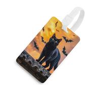 The Black Cat is Pacing on The Roof Tag Baggage Card Holder per valigie con scudo per la privacy Borsa da viaggio Tag ID per uomini e donne borsa zaino bianco stile